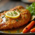 Saftige Hähnchenbrust mit Zitronensauce, dazu knuspriges Ofengemüse & ein Glas Chardonnay