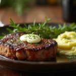 Rezeptidee für Wein zum Essen Rindersteak mit winterlicher Kräuterbutter und Selleriepüree