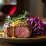 Rezeptidee Wein zum Essen Roastbeef mit winterlichem Rotkohlsalat & Senf-Dressing