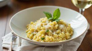 Rezept Zitronen-Risotto mit Parmesan & Kräutern mit Chardonnay