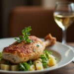 Rezeptidee zum Essen Backhendl mit Erdäpfel-Vogerlsalat und einem Glas Grüner Veltliner