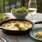 Rezeptidee Wein zum Essen Frische Kräuter-Frittata mit Ziegenkäse, serviert mit einem Glas Verdejo aus Rueda