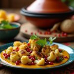 Rezeptidee Wein zum Essen Orientalischer Blumenkohl mit Tahini-Sauce und Granatapfel, serviert mit Orange Wine