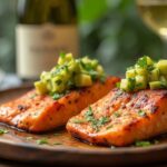 Rezeptidee Wein zum Essen Gegrillter neuseeländischer Lachs mit Avocado-Salsa und Sauvignon Blanc