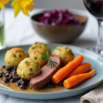 Rezeptidee Wein zum Essen Frühlingshase Hasenrücken mit Morcheln & Bärlauchknödel und einem Glas Rotwein