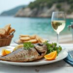 Rezeptidee Wein zum Essen Gebratene Dorade mit Fenchel und Orangen und einem Glas Weißwein