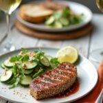 Rezeptidee Wein zum Essen Gegrillter Thunfisch mit Sesamkruste und Soja-Limetten-Dip