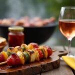 Rezeptidee Wein zum Essen Gegrillte Gemüsespieße mit Halloumi und Roséwein bei mediterranem Grillabend
