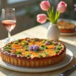 Rezeptidee Wein zum Essen Oster-Karotten-Tarte mit Feta & frischen Kräutern und ein Glas Rosé