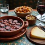 Rezeptidee Wein zum Essen Chorizo in Rotwein geschmort mit einem Glas Tempranillo