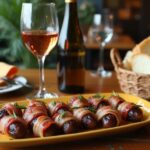 Rezeptidee Wein zum Essen Datteln im Speckmantel mit Rosmarin und ein Glas Rosado