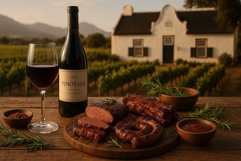 Kategoriebild Rebsorten Rebsorte Pinotage Pinotage-Wein im Glas mit Speisenbegleitung