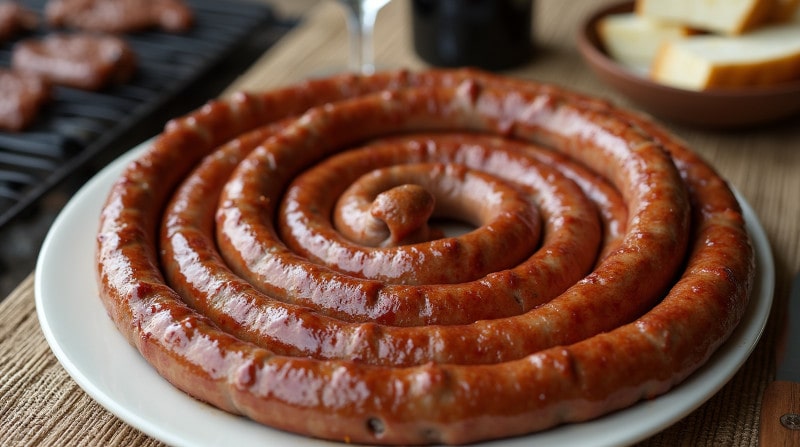 Rezeptidee Wein zum Essen Boerewors mit Maisbrei und Tomaten-Smoor, serviert mit Pinotage