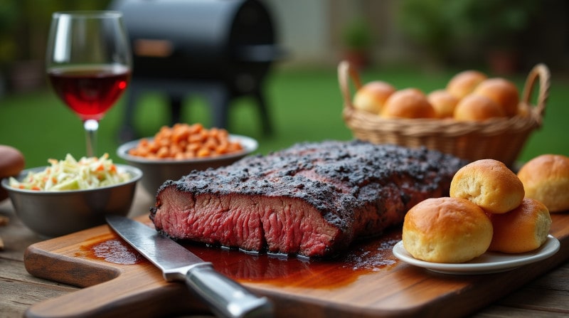 Rezeptidee Wein zum Essen Texas-Style Beef Brisket mit rauchiger Kruste und Syrah