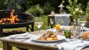 Rezeptidee Wein zum Essen Lachsfilet in Orangen-Senf-Marinade vom Grill und ein Glas Vermentino
