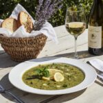 Zucchinisuppe mit Minze, Zitrone und Wein aus Frankreich