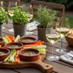 Wein zum Essen Bagna Cauda mit Roero Arneis, Gartentisch, Gemüse und Brot