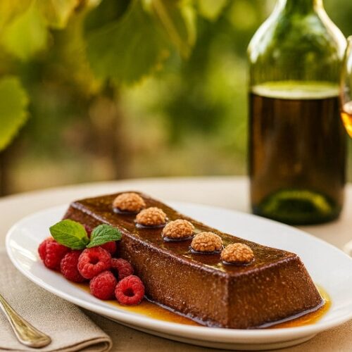 Wein zum Essen Bonet, piemontesischer Kakaopudding, Moscato d’Asti DOCG, Dessertteller, Gartenstimmung, italienischer Sommerabend