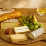Wein aus Frankreich: Französische Käseplatte mit Comté, Morbier, Ziegenkäserolle, Quittenchutney & Chardonnay aus Burgund