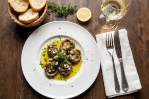 Wein aus Kalifornien: Gegrillte Kräuterseitlinge mit Petersilienöl, Walnuss-Gremolata & Chardonnay