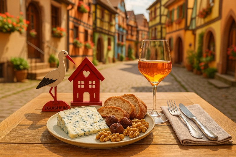 Wein zum Essen Gorgonzola Dolce mit fermentierten Feigen, Walnüssen & Orange Wine Gewürztraminer Elsass