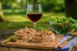 Wein zum Essen Rillettes de Tours, französisches Gartentisch-Picknick – Touraine Rouge