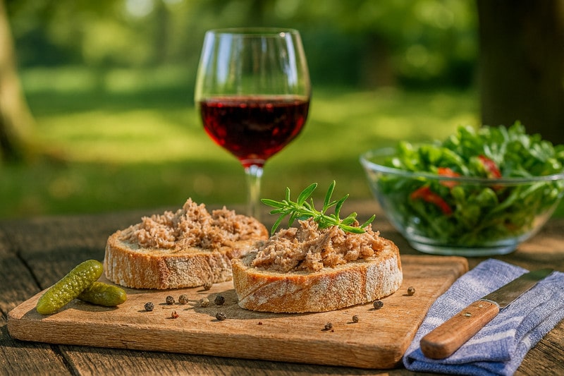 Wein zum Essen Rillettes de Tours, französisches Gartentisch-Picknick – Touraine Rouge
