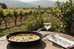 Zucchini-Frittata mit Schafskäse und Grüner Veltliner, Wein aus Österreich