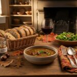 Wein zum Essen Kastanien-Linseneintopf mit Wurzelgemüse und Pinot Noir aus Neuseeland